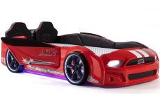 Дитяче ліжко машина Mustang Full Extra Red 190х90 см з підсвічуванням, музикою, шкіряний салон, пультом